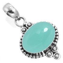 925 Sterling Silver Women Jewelry Natural Aqua Chalcedony Pendant