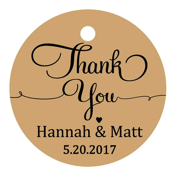 100 PCS Personalized Thank You Hang Tags Custom Wedding Favors Round Gift Paper Tags