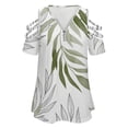 thumbnail image 4 of Sage Green Botanical Womens Summer V Neck Zipper Top Short Sleeve T Shirt Off Shoulder Top Casual Classy Loose Shirts, 4 of 7