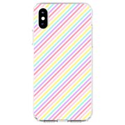 DistinctInk Clear Shockproof Hybrid Case for iPhone XS Max (6.5" Screen) - TPU Bumper, Acrylic Back, Tempered Glass Screen Protector - Rainbow Diagonal Stripes Pattern