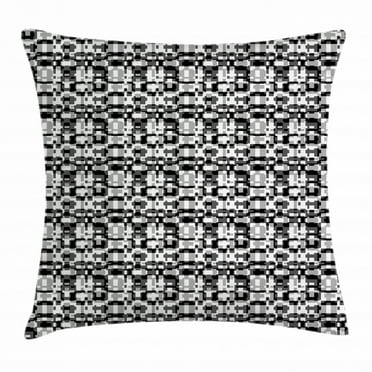 Abstract Throw Pillow Cushion Cover, Asymmetric Greyscale Pattern Optical Tessellation with Overlapping Shapes, Decorative Square Accent Pillow Case, 18 X 18 Inches, Black Grey White, by Ambesonne