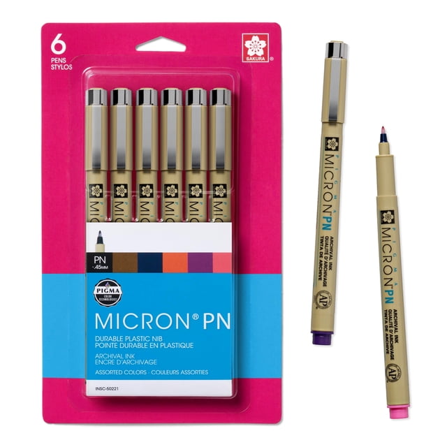 SAKURA Pigma Micron Plumas con Punta de Plástico 0.45mm Paquete de 6
