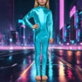 thumbnail image 2 of JIAYUE Boys Girls Jumpsuits Metallic High Neck Long Sleeve Performance With Glitter Gold And Back Zipper For Dance Stage Wear Trendy Children Rompers, 2 of 5