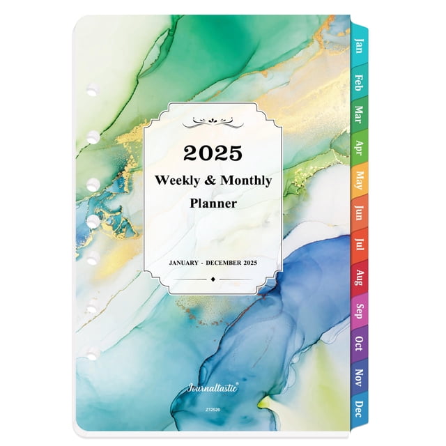 Repuestos para agenda Journaltastic 2025, semanales y mensuales, tamaño A5, color verde