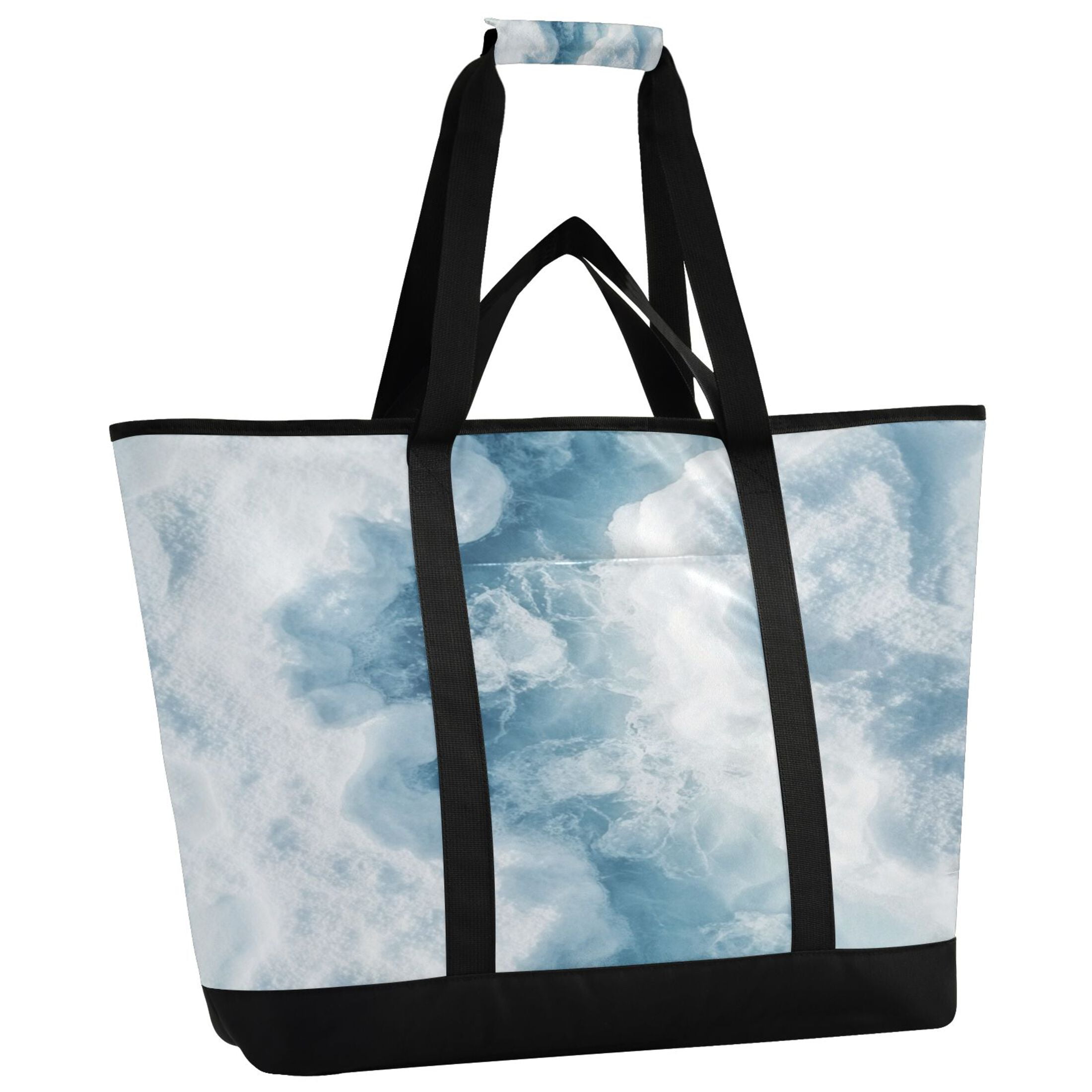 Large Hand-held Ice Pack Picnic Bag Insulation and Refrigeration Suitable for Shopping Picnics and Camping White Ocean Pattern