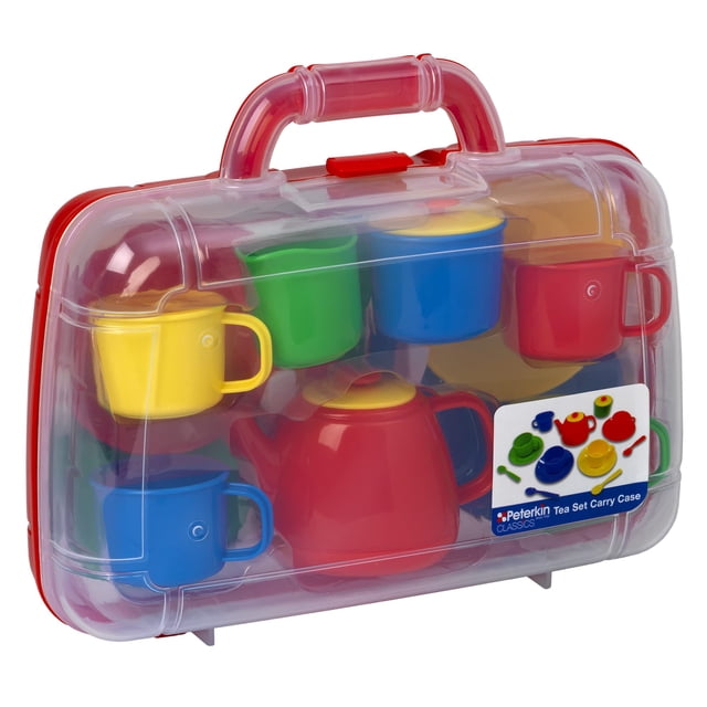 Juego de té de juguete Peterkin en funda de transporte para la fiesta de Alice Hatters