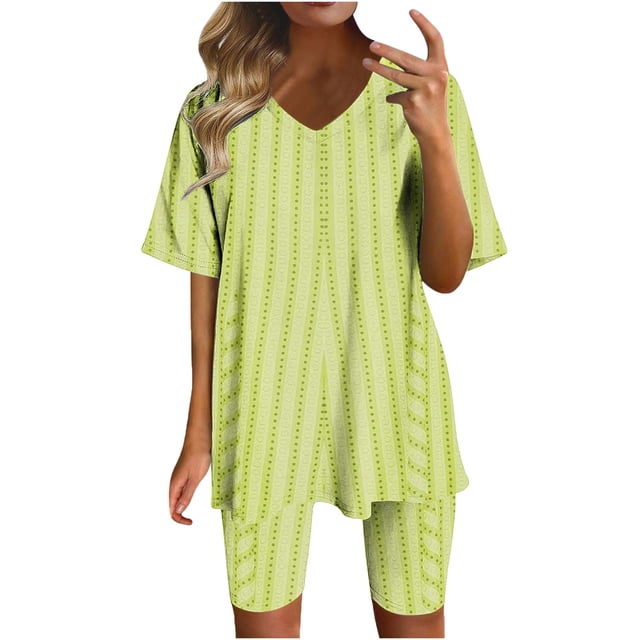 Blouses pour Femmes, Blouse à Col en V Imprimée pour Femmes, Hauts à Manches Courtes, Shorts, Ensembles de Tenue Décontractée