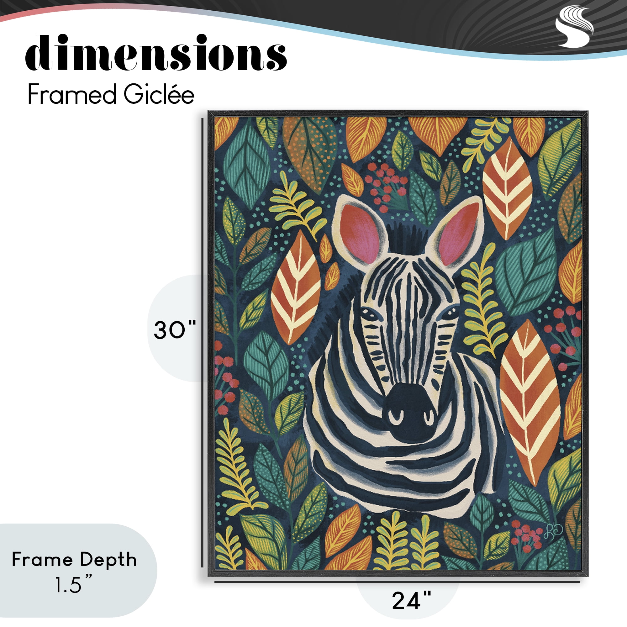 Stupell Industries Exotic Leaf Pattern Zebra Black Framed Giclee Art, design by Lisa R Dumm
