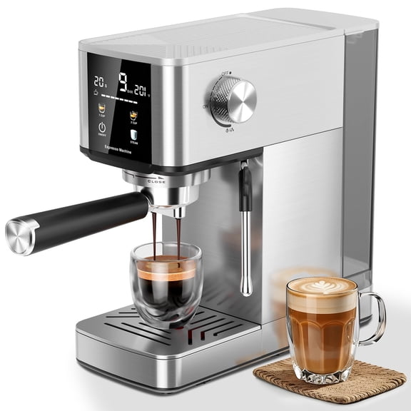 Auseo 20 Bar Espresso Machine with Milk Frother Steam Wand &Color Touchscreen ,1.4L Removable Water Tank， Professional Coffee Maker for Latte & Cappuccino