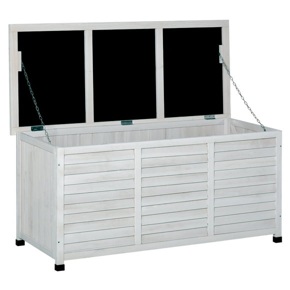 Outsunny Wooden Deck Box Outdoor Storage Container with Aerating Gap White