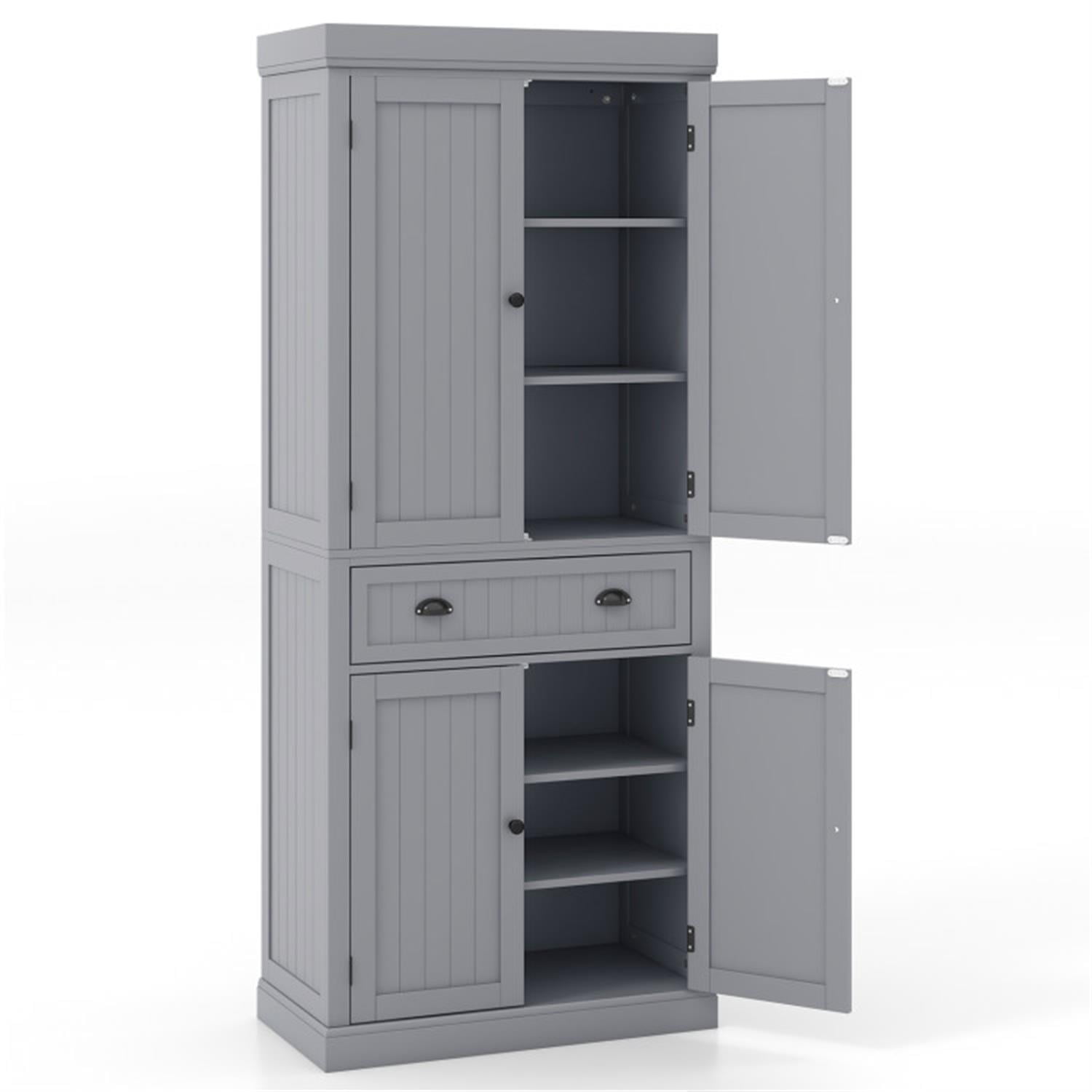 Demi Bonn 72" Cupboard Freestanding Kitchen Cabinet with Doors and Drawer, Accent Storage Cabinet, Pantry Cabinet with Adjustable Shelves, Gray