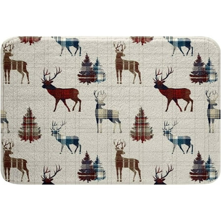 

Lodge Cabin Reindeer Bath Mats Christmas Tree Grid Checker Pattern Bathroom Mats Rugs No Silp Floor Rug Carpets Fleece Floor Mat Bathroom Decorations 16x24 20x32 Inch