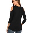 thumbnail image 2 of JYLFC Womens Cold Shoulder Criss Cross V Neck T-shirts 3/4 Sleeve Tops, Black L, 2 of 3
