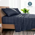 thumbnail image 3 of Bare Home Ultra-Soft Sheet Set - Premium 1800 Collection - Deep Pockets - 4-Pieces - King, Grid - Midnight/White, 3 of 8