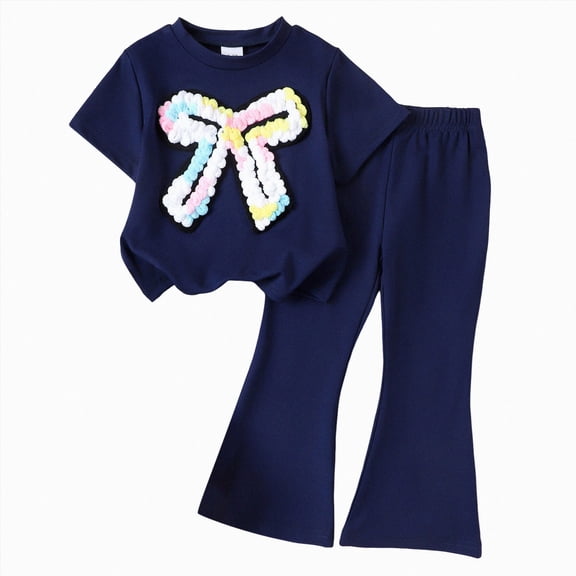 WUANDIXFA Toddler Girl Summer Clothes Little Girl Clothes Toddler Girl Outfits Spring Shirt Pants Cute Infant Clothing Set for Little Girl 4-5 Years,Blue