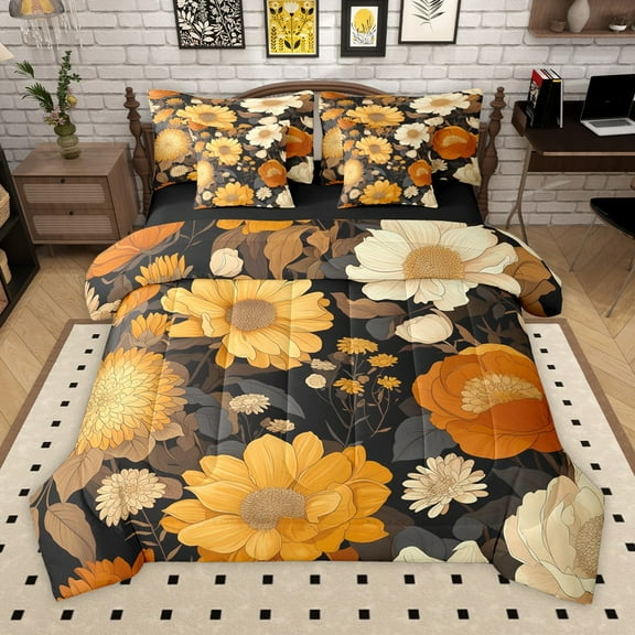 Manfei Chic Flower Boy Girl 7-Piece Twin Bedding Sets,Retro Vintage Bedding Comforter Set,Botanical Plants Breathable Sheet Sets,Super Cozy Room Decor,Reversible