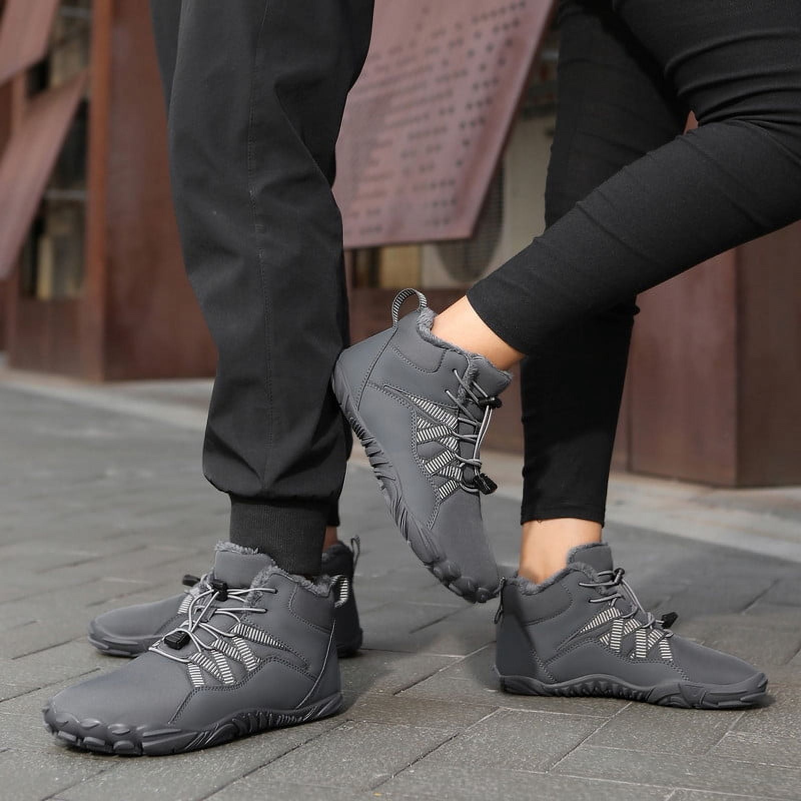 Stepedia Barefoot Winter Hiking Boots Men Women Wide Toe Box Waterproof Snow Boots for Outdoor Walking, Dark Gray 7 Women/6 Men