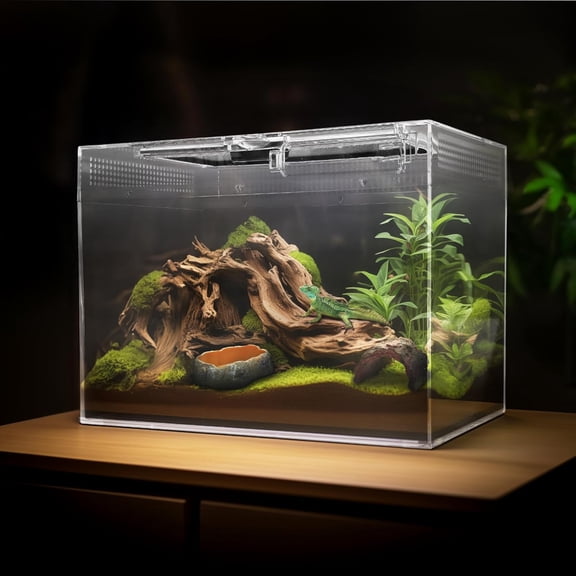 Reptile Terrarium Starter Kit with Escape-Proof Locks, Mesh Top, Multi-Vent Compatible Habitat, Durable Clear PC, Easy-Clean Waterproof Base