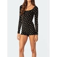 thumbnail image 3 of Women's Spring Summer Short Jumpsuit Long Sleeve Square Neck Floral Print Romper, 3 of 6