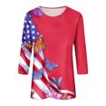 thumbnail image 4 of GEWSEY 3/4 Length Sleeve Womens Tops Casual Loose Fit Crewneck T Shirts Cute Solid Three Quarter Length Tunic Tops (Watermelon Red, M), 4 of 8