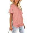 thumbnail image 4 of SHIBEVER Summer T Shirts for Women Tops V Neck Shirts Casual Short Sleeve Tunic Trendy Dolman Side Shirring Shirts Blouses Loose Tee Solid Color Cute Pink Size XL, 4 of 9