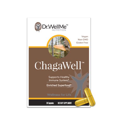 DR WELLME NUTRITION ChagaWell™ 500mg Chaga Mushroom Capsules - Focus, Mental Clarity, Immune Booster for Men and Women, Non-GMO & Gluten Free Supplement (30 Vegan Capsules)