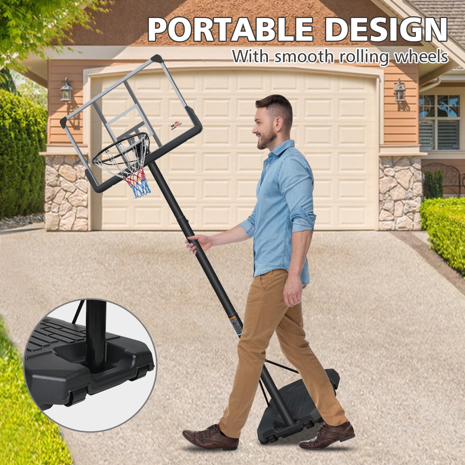 [Adjustable Basketball Goal] Height Adjustable 6.5 Ft-10 Ft Basketball Hoop - 44'' Basketball Rebound, Portable Wheels, And Sturdy Base - Rust-Proof For Adults And Youth