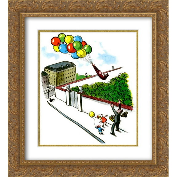 Curious George (Balloons) 2x Matted 20x24 Gold Ornate Framed Art Print