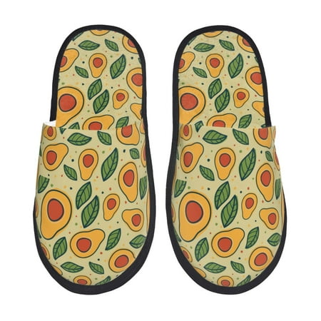 Balery Leaves Avocado Slient Indoor Furry Fleece Comfort House Shoes Soft Non-Slip Home Shoes Cotton slippers House Slippers-- Medium