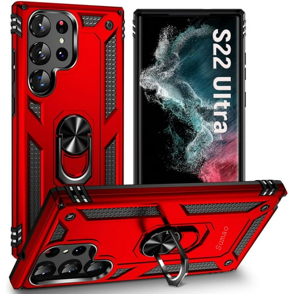 Sumao Samsung Galaxy S22 Ultra case for Stand Heavy Duty Drop Protection Rugged Shockproof Case-Red