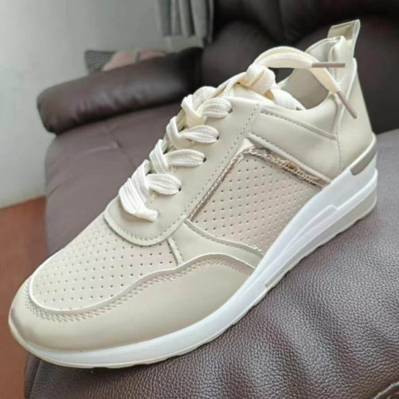 Tawop Women Shoes Womens Shoes Casual Wedge Sneaker Mesh Lace Beige Size 5.5