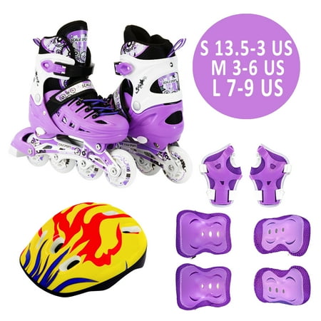 Size 3-6 Kids Adjustable Inline Skates 6 PCS Protective Gear Helmet Complete Roller Set