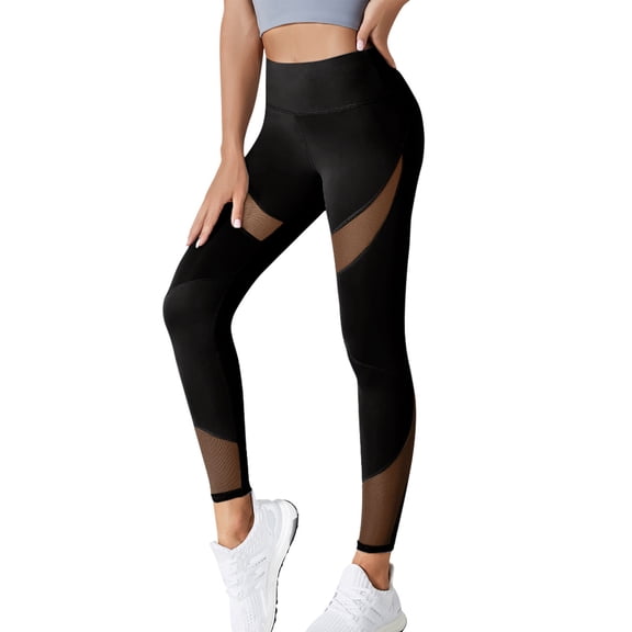 Women's High Waisted Mesh Panel Leggings Stretchy Workout Yoga Pants Athletic Tights