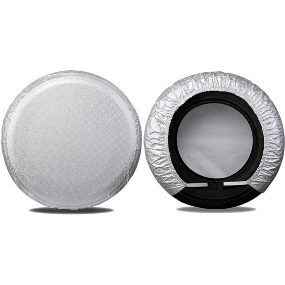 Tire Covers for RV Wheel (2 Pack Silver),Oxford Waterproof UV Sun Protectors for Motorhome Boat Trailer Camper Van SUV,D56cm x H28cm for Diameter 19"-21.5