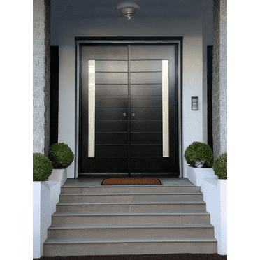 60" x 80" Environment Damage Resistant Polyurethane Composite Exterior Entry House Front Door, Openable Tempered Rain Glass Window, Left-Hand Double Door Inward Swing Black SKU:CT01