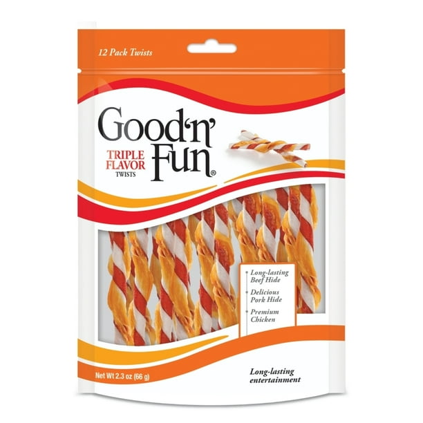 Good 'n' Fun Triple Flavor Twists Rawhide Dog Chews, 12 Count (2.3 Oz