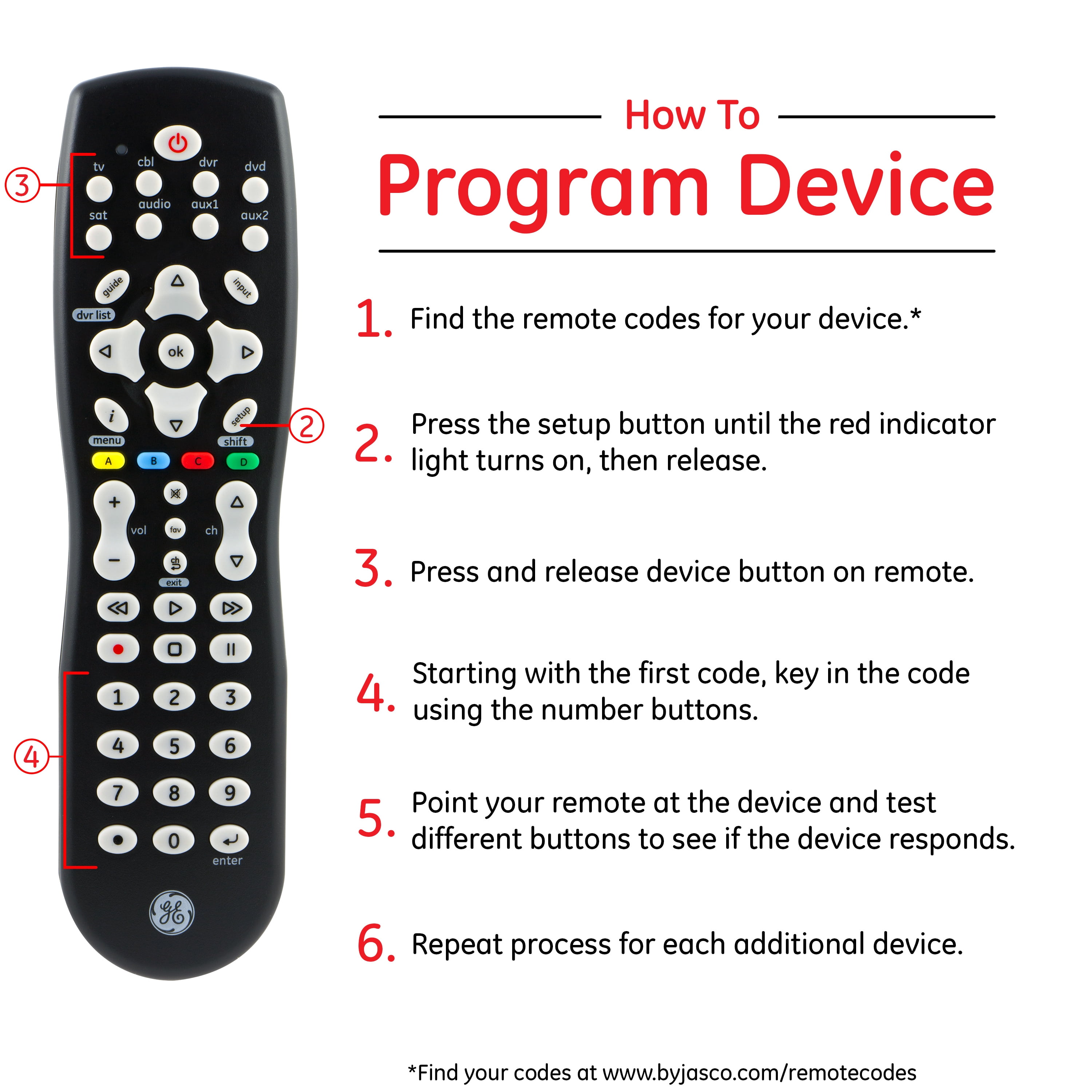GE 8-Device Universal TV Remote Control in Black, 33715