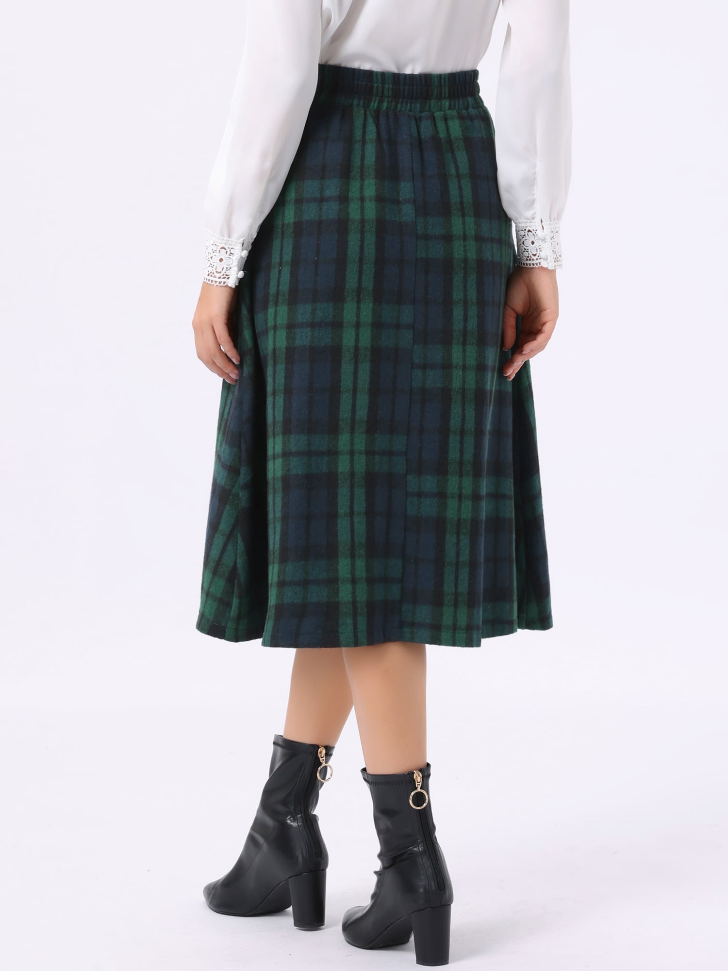 DARING DIVA Women's Midi A-Line Pleated Skirts with Pockets X-Large Dark Green