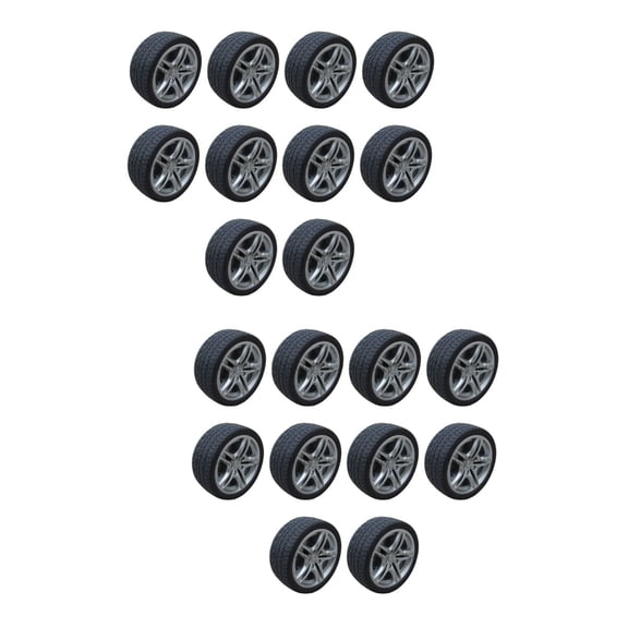 20 Pcs  4.8CM Diameter Toy Car Accessories DIY Round Rubber Small Wheels DIY Handmade Car Crafts Supplies for Home Kids Children (1:10, Black)