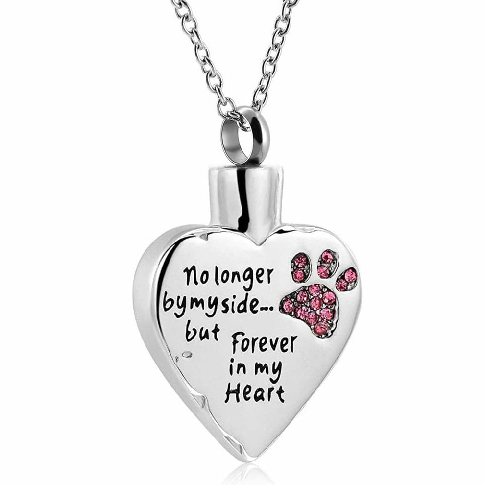 Pet Cremation Necklace Pendant Urn Paw Print Forever In My Heart Dog Cat Always 