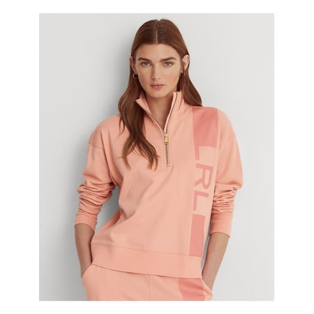LAUREN RALPH LAUREN Womens Pink Zippered Logo Graphic Sweatshirt L
