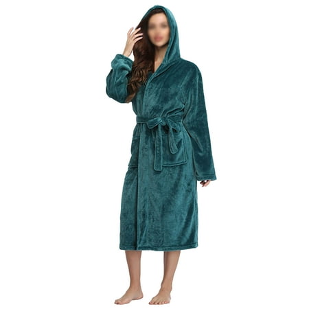 

Avamo Womens Soft Fleece Robe with Hood Warm Lightweight Bathrobe Couples Pajamas