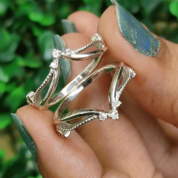 0.10Ct. Round Cut Diamond Ring Guard in 925 Sterling Silver- Art Deco Ring Enhancer