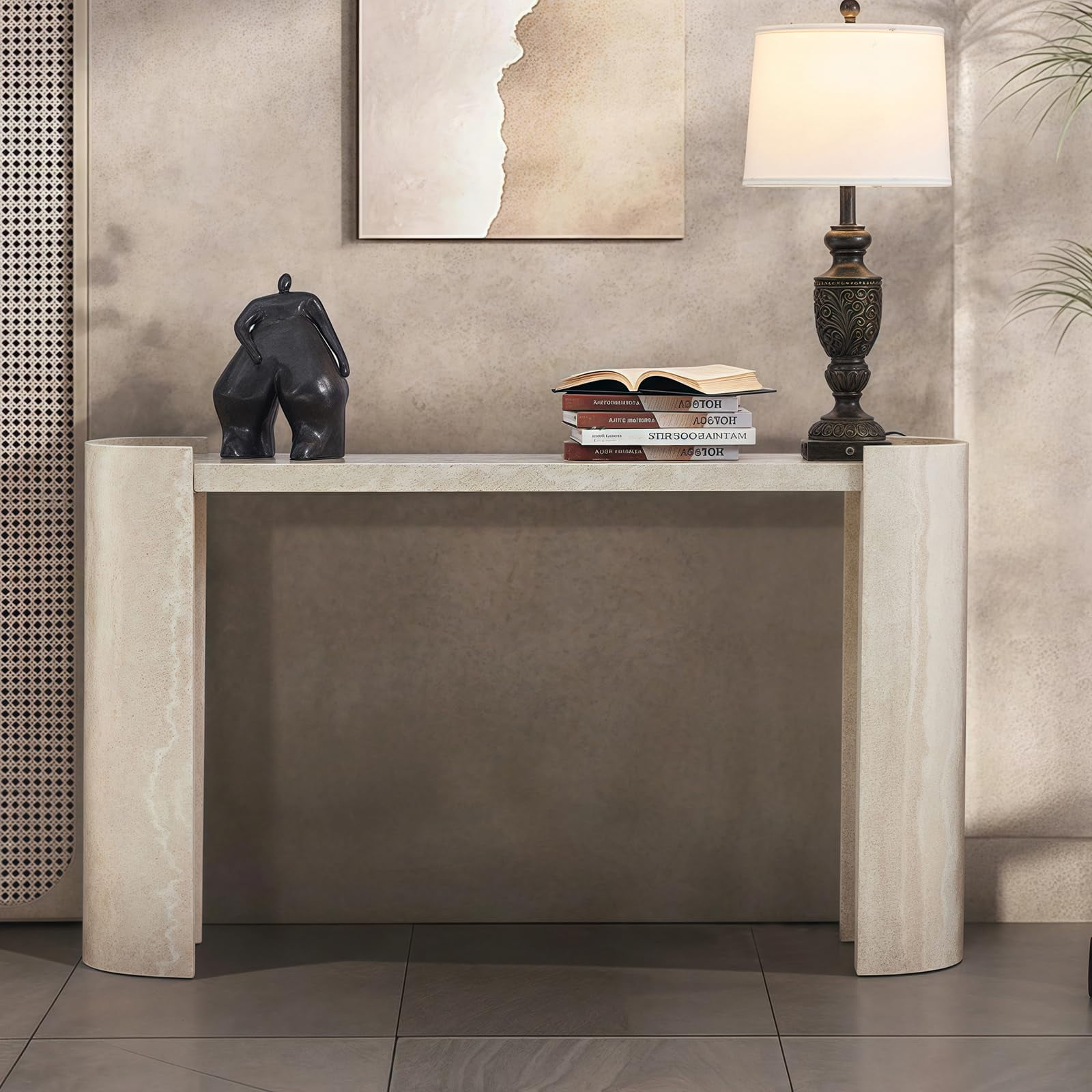 LKTART 53" MDF Console Table for Entryway, Narrow Entryway Table with Faux Mars Marble Pattern, Couch Table Behind Sofa with Curved Legs for Living Room Hallway Foyer