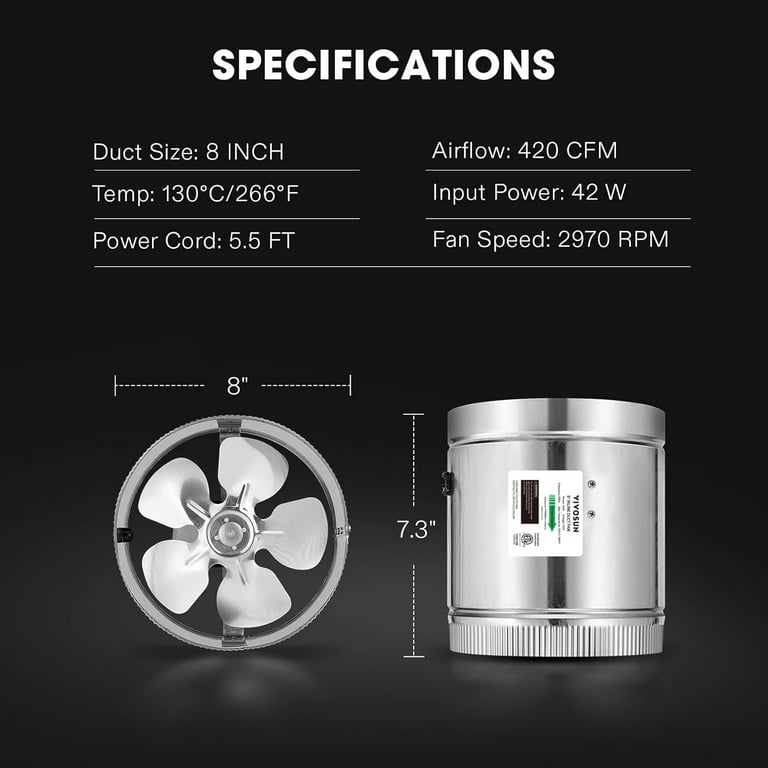 Amazon.com: VIVOSUN Inline Booster Duct Fan 8” 430 CFM with