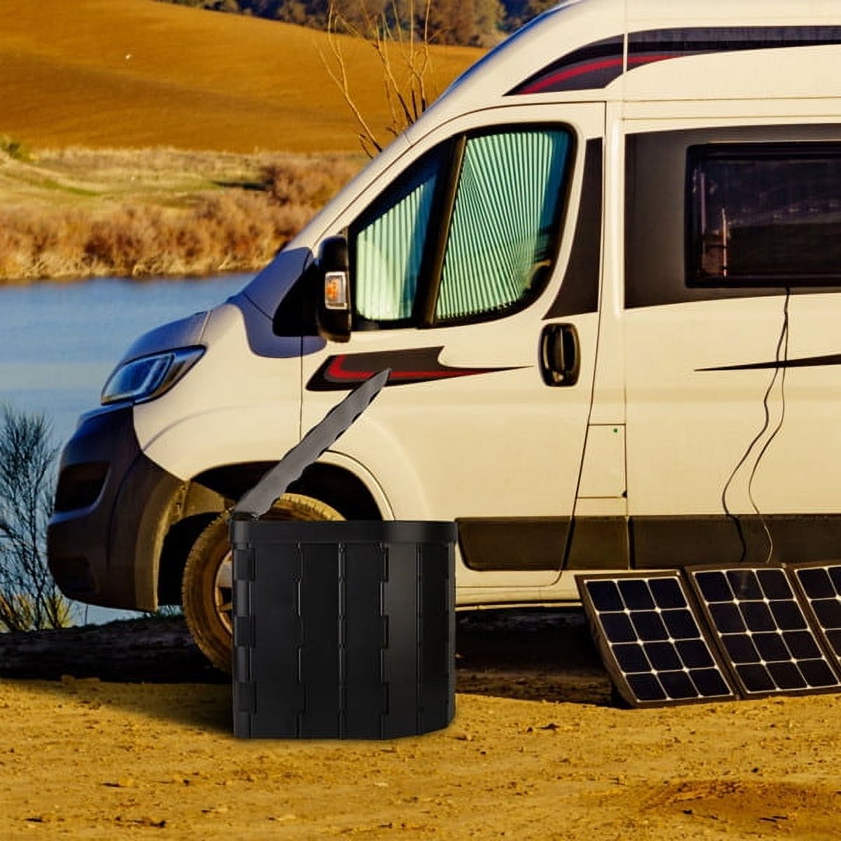 Portable Camping Toilet for Adults - Foldable Black ABS Toilet with Lid, Carry Bag & 1 Roll Garbage Bags, 330lbs Capacity