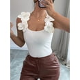 thumbnail image 6 of Women'S 3D Floral Fitted Tank Top Pearl Crew Neck Sleeveless Tops White S, 6 of 10
