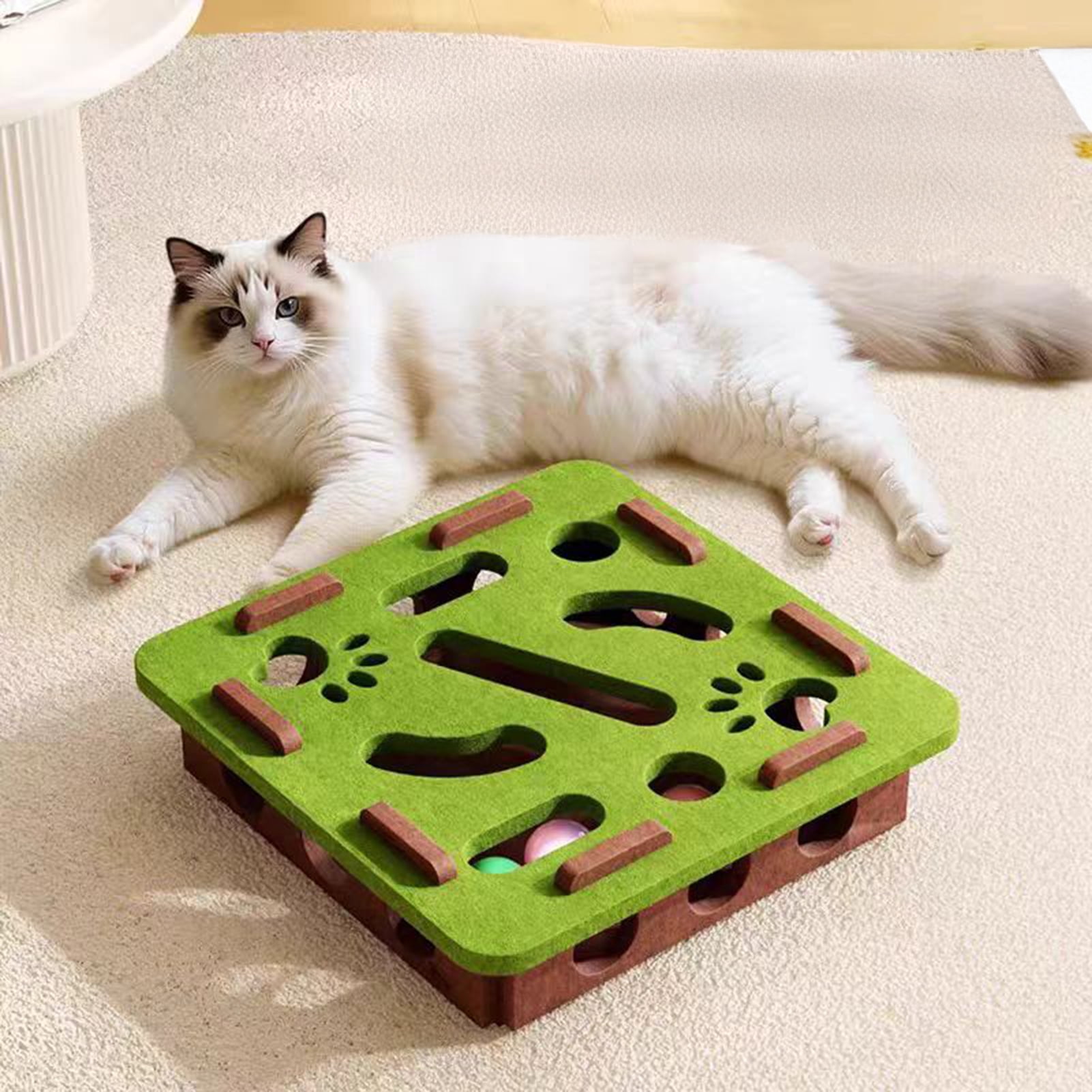 YIFAEUX Cat Scratch Enrichment Box Interactive Felt Scratch Toy Fun Maze Box Cat Puzzle Toy with Bell Balls for Indoor Cats Scratching Mental Stimulation