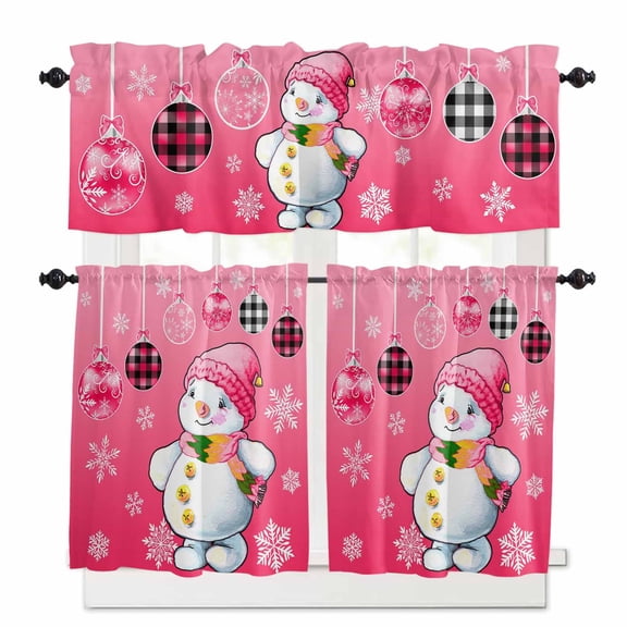 Red Silhouette Curtain Valances Set Christmas Crystal Balls Candy Xmas Tree Pattern Kitchen Curtains 36 inch Length Rod Pocket Valance and Tiers 3 Piece Set Small Bedroom Bathroom Laundry Decor