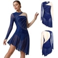 thumbnail image 2 of Aislor Women's Lyrical Dance Long Sleeve Asymmetrical Ballet Skirt Leotard Figure Skating Dress Navy Blue XXL, 2 of 7